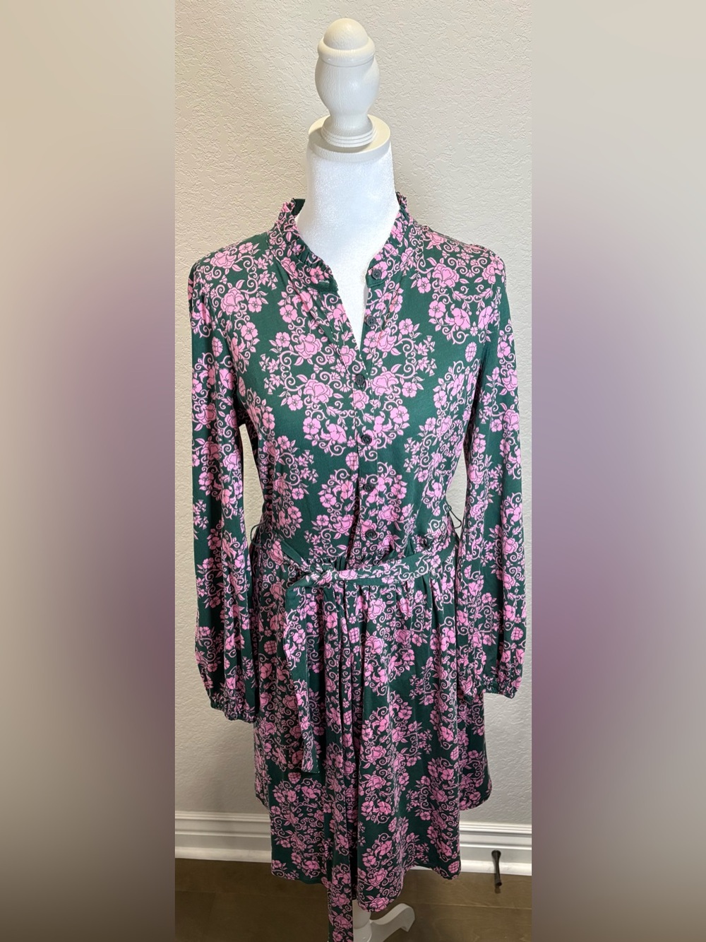 Boden Willow Frill Shirt Dress Green Pink Floral NWT US 6R